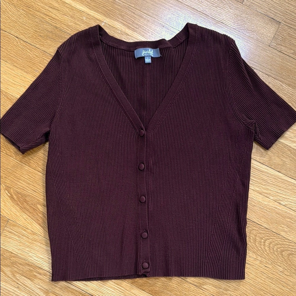 ☀️3/$15 Marled Reunited Clothing Short Sleeve V-Neck Sweater M/L